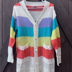 LuLaRoe Cream Cardigan with Bright Rainbow Stripes